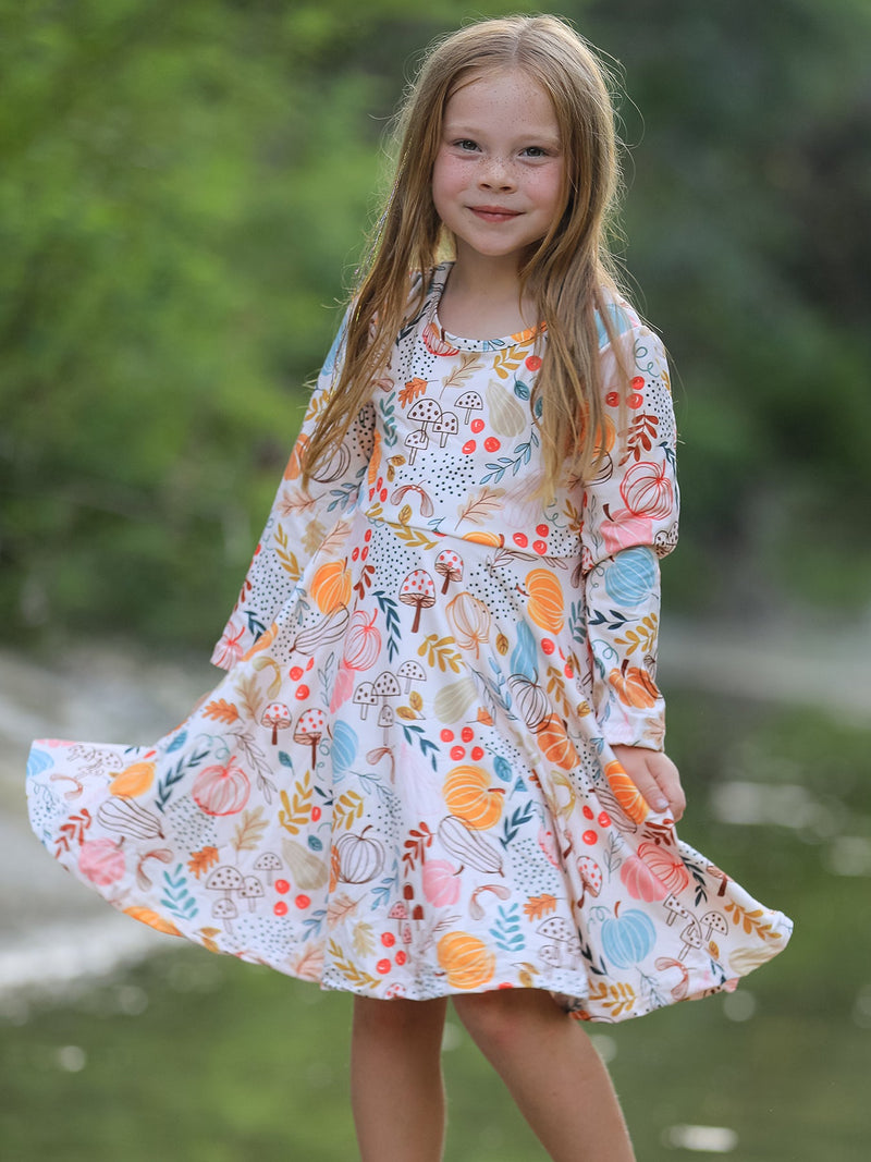 Fall Thanksgiving Pumpkin Leaf Print Dress - 3