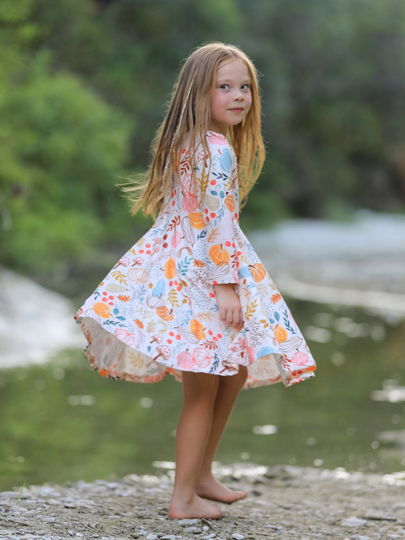 Fall Thanksgiving Pumpkin Leaf Print Dress - 5