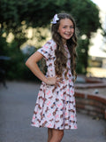 Girls Western Horse Print Twirl Dress Short Sleeve - 3