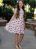 Girls Western Horse Print Twirl Dress Short Sleeve - 1