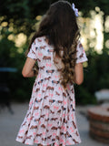 Girls Western Horse Print Twirl Dress Short Sleeve - 4