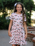 Girls Western Horse Print Twirl Dress Short Sleeve - 2