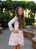 Fall Halloween & Thanksgiving Pumpkin Bow Print Long Sleeve Dress - 4