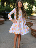 Fall Halloween & Thanksgiving Pumpkin Bow Print Long Sleeve Dress - 2