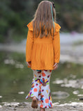 Fall Halloween & Thanksgiving Pumpkin Turkey Print Girls Long Sleeve Set - 4
