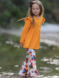 Fall Halloween & Thanksgiving Pumpkin Turkey Print Girls Long Sleeve Set - 5