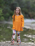Fall Halloween & Thanksgiving Pumpkin Turkey Print Girls Long Sleeve Set - 2