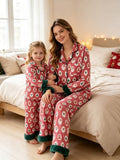 Mommy and Me Christmas Santa Print Pajama Set with Fur Trim - 1