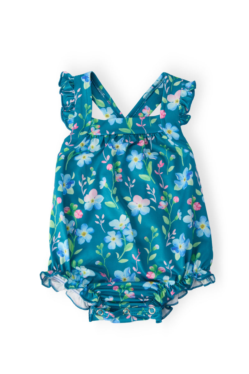 Floral Breeze Ruffle Cross Back Romper - 1