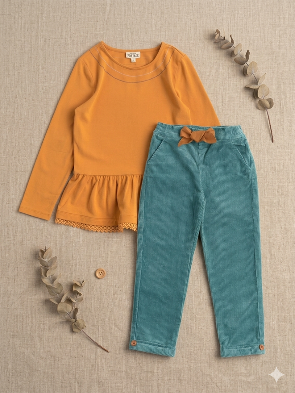 Girls Stay Golden Top & True Teal Trousers Set