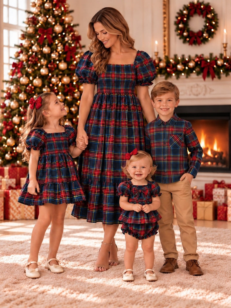 Christmas Boys Red Navy Plaid Button Down Shirt - 6