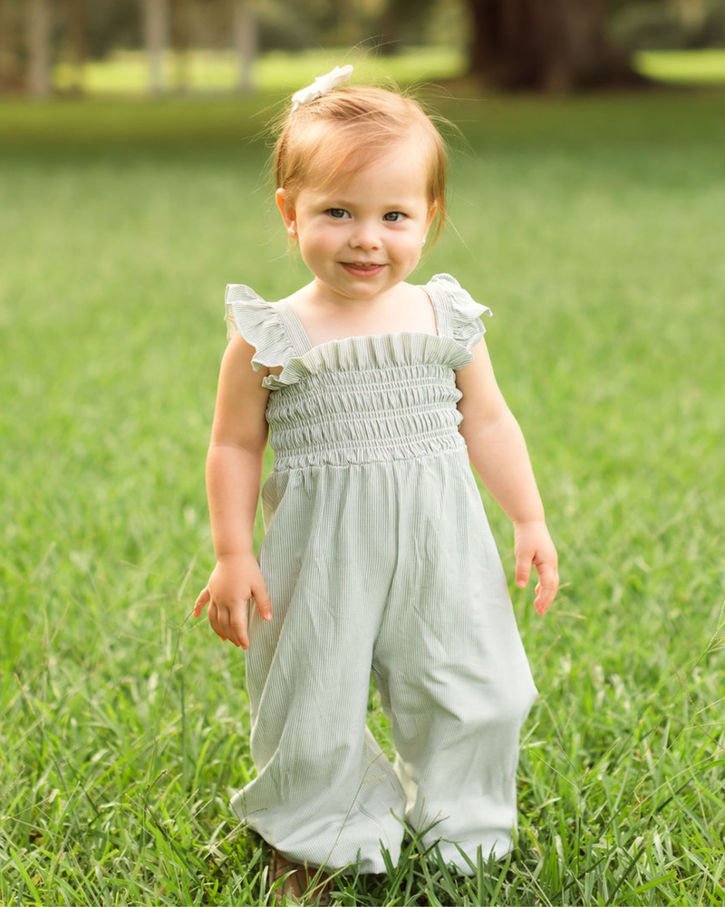 Goldie Smocked Jumpsuit - Sage Pinstripe - 2
