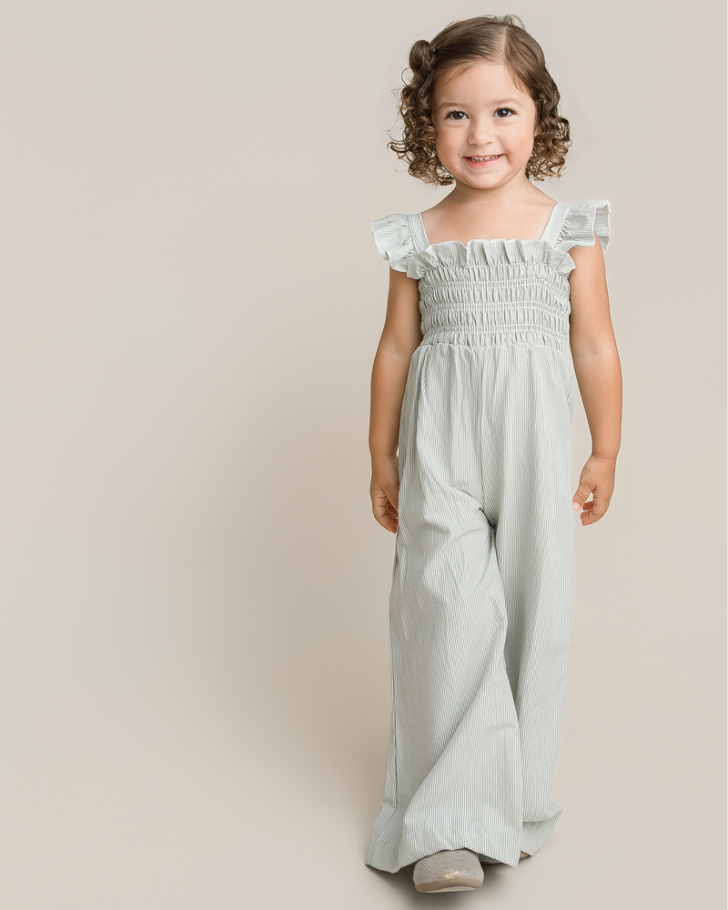 Goldie Smocked Jumpsuit - Sage Pinstripe - 7