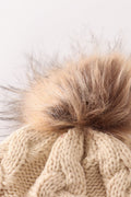 Beige pompom  cable beanie hat - 5