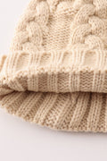 Beige pompom  cable beanie hat - 7