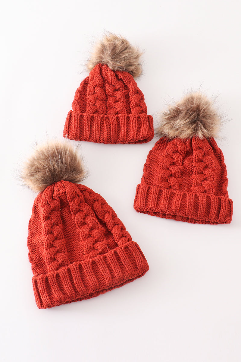 Caramel pompom  cable beanie hat - 1
