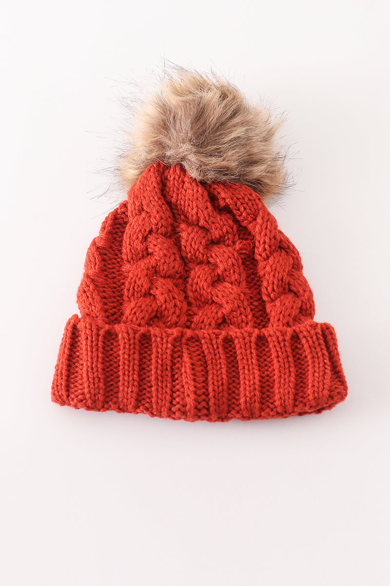 Caramel pompom  cable beanie hat - 2