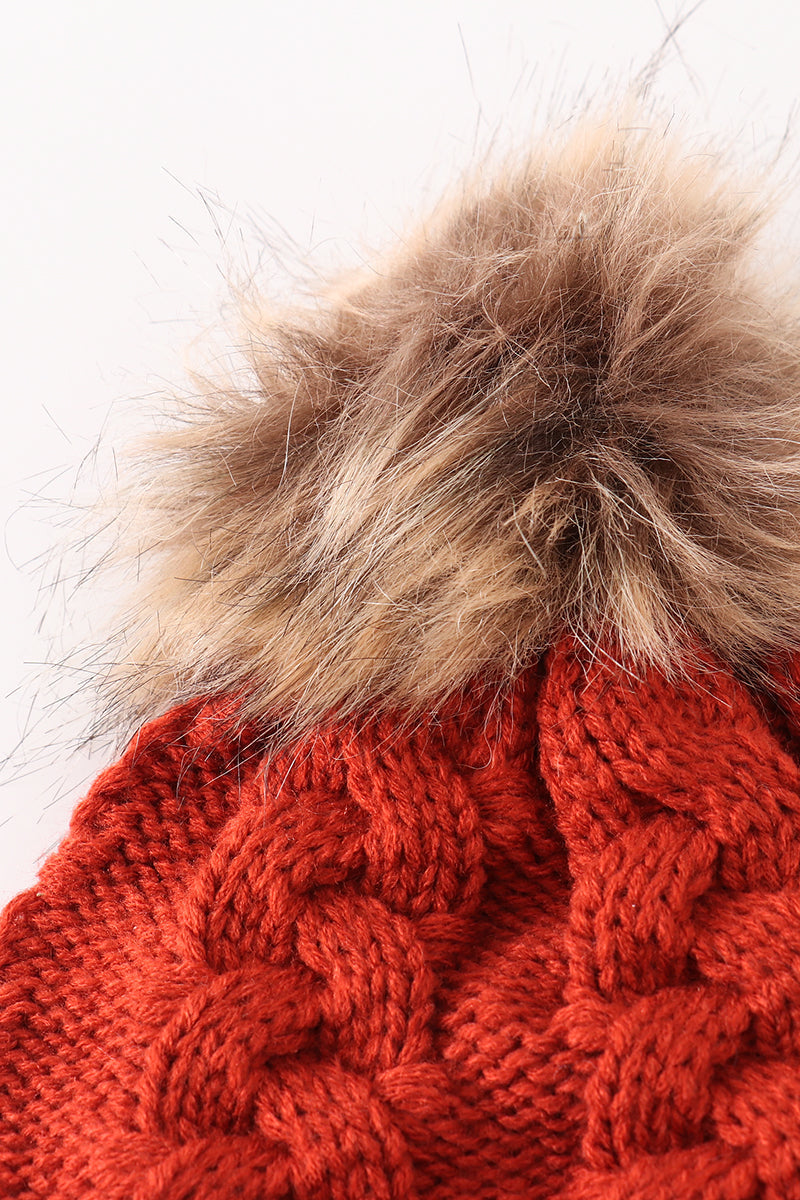 Caramel pompom  cable beanie hat - 5