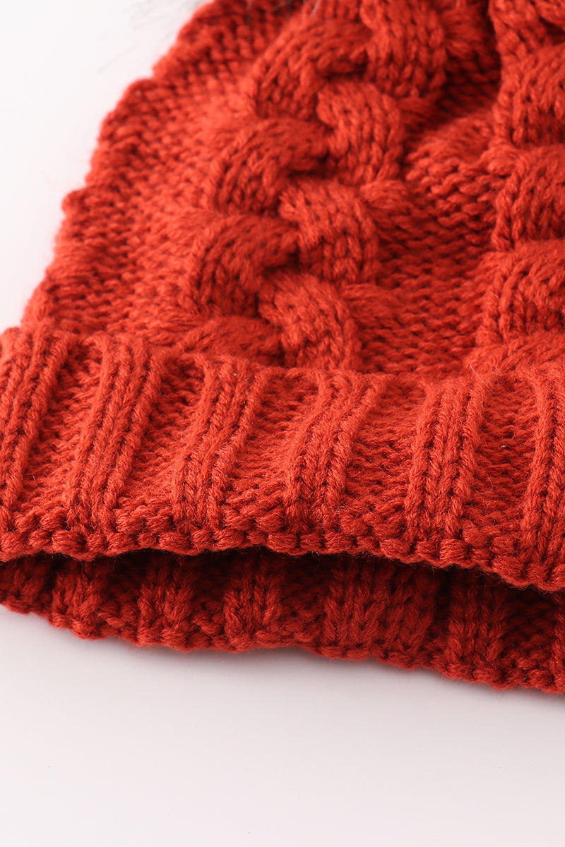 Caramel pompom  cable beanie hat - 6