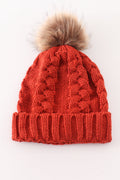 Caramel pompom  cable beanie hat - 4