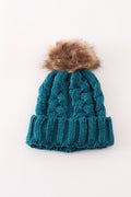 Teal pompom cable beanie hat - 2