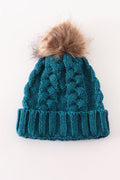 Teal pompom cable beanie hat - 3