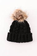 Black pompom cable beanie hat - 2