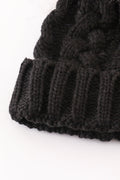 Black pompom cable beanie hat - 6