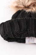 Black pompom cable beanie hat - 7