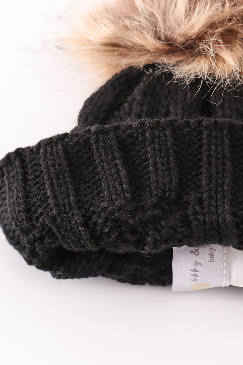 Black pompom cable beanie hat - 7