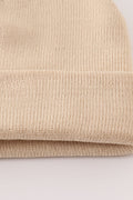 Beige ribbed basic knit beanie hat - 3