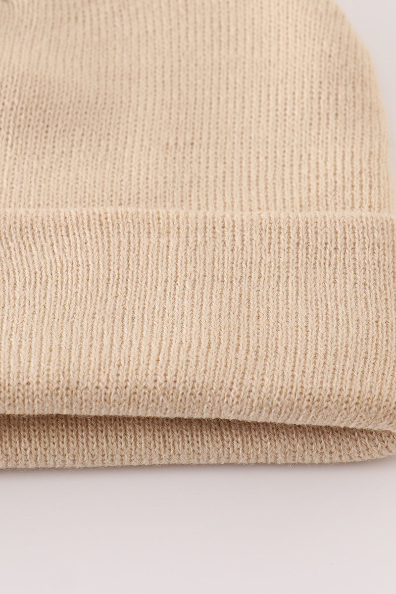 Beige ribbed basic knit beanie hat - 3
