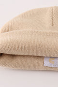Beige ribbed basic knit beanie hat - 4