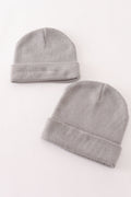 Grey ribbed basic knit beanie hat - 1
