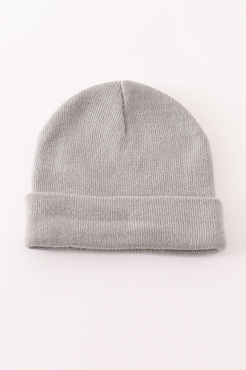 Grey ribbed basic knit beanie hat - 2
