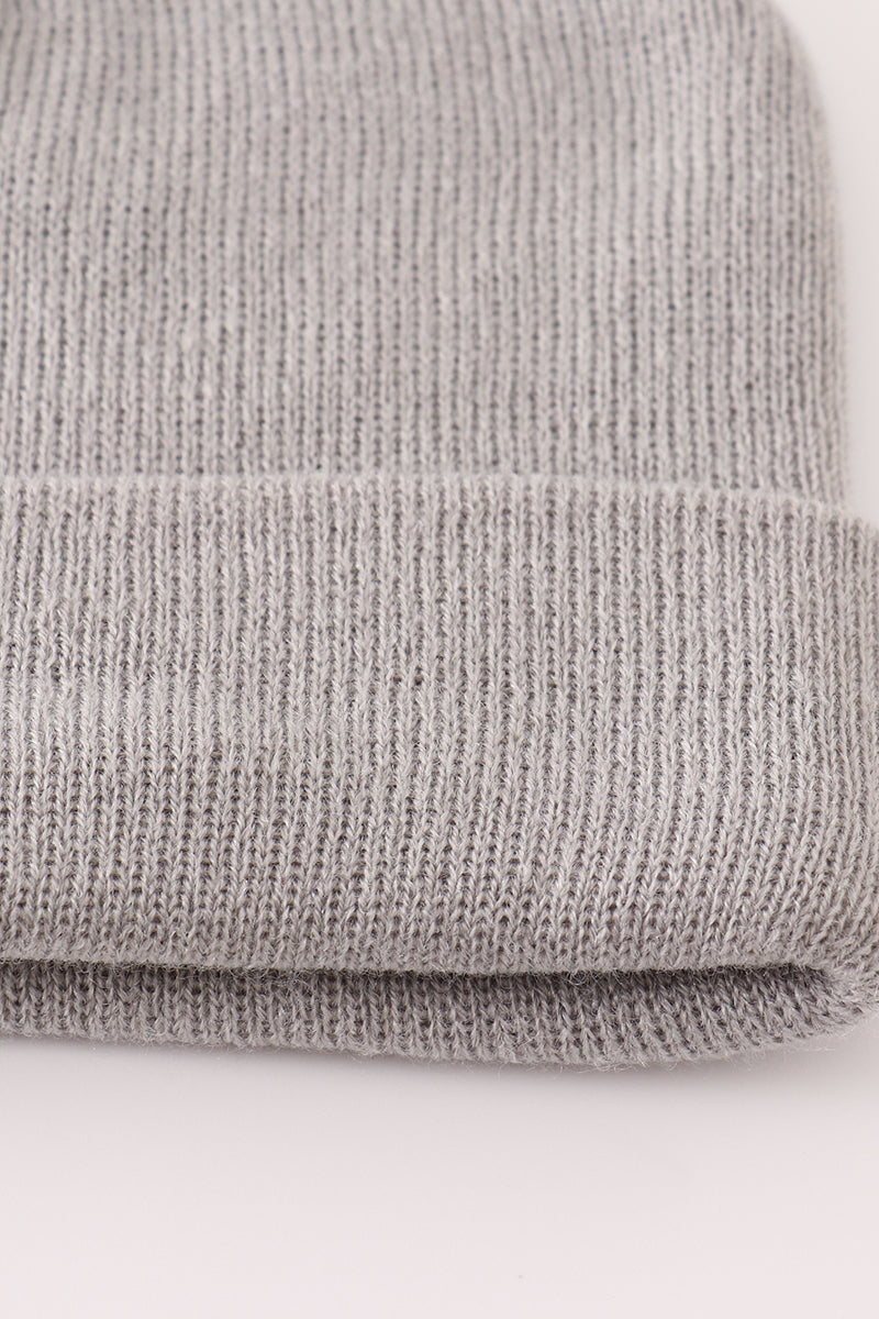 Grey ribbed basic knit beanie hat - 3