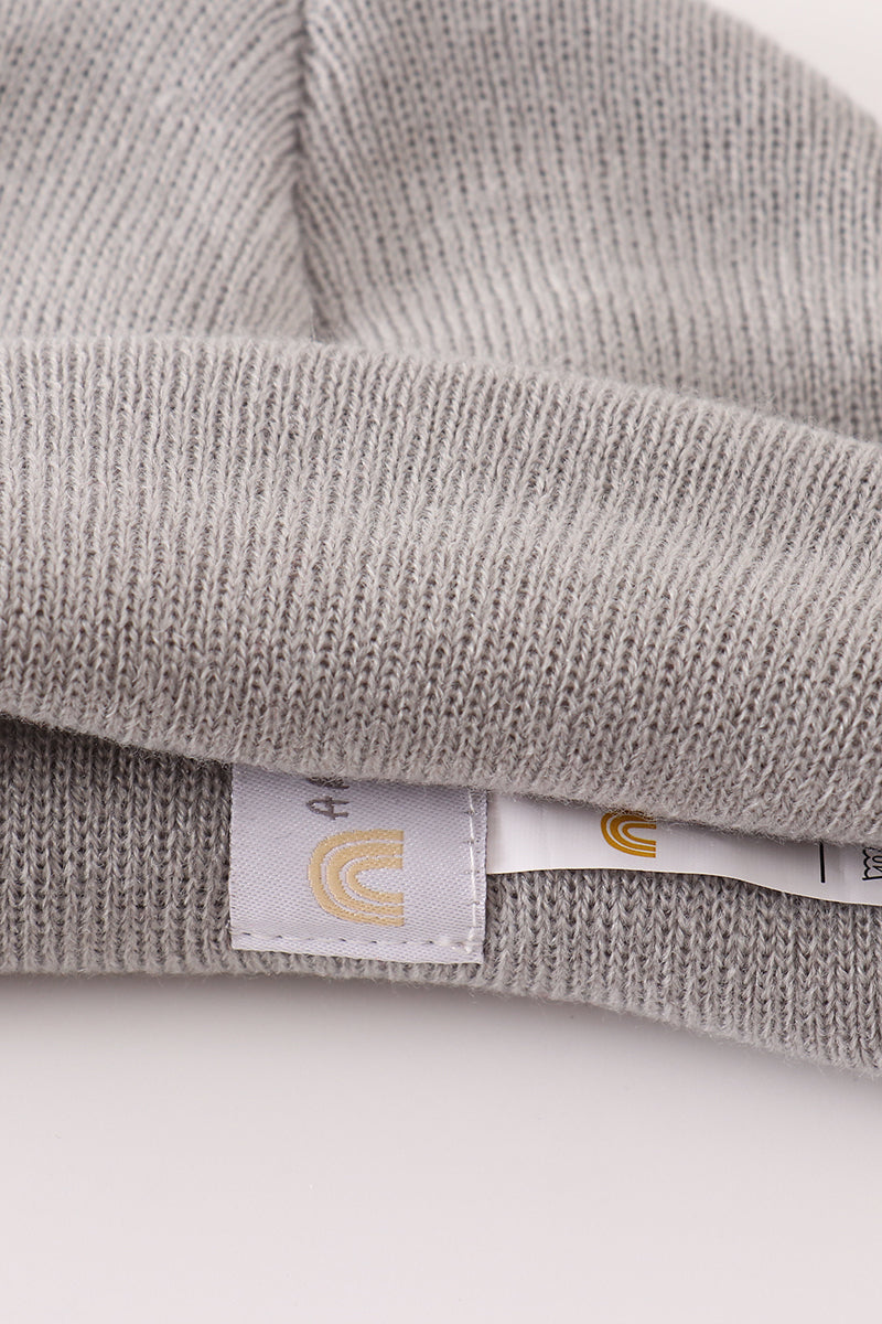 Grey ribbed basic knit beanie hat - 4