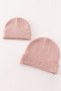 Pink ribbed basic knit beanie hat - 1