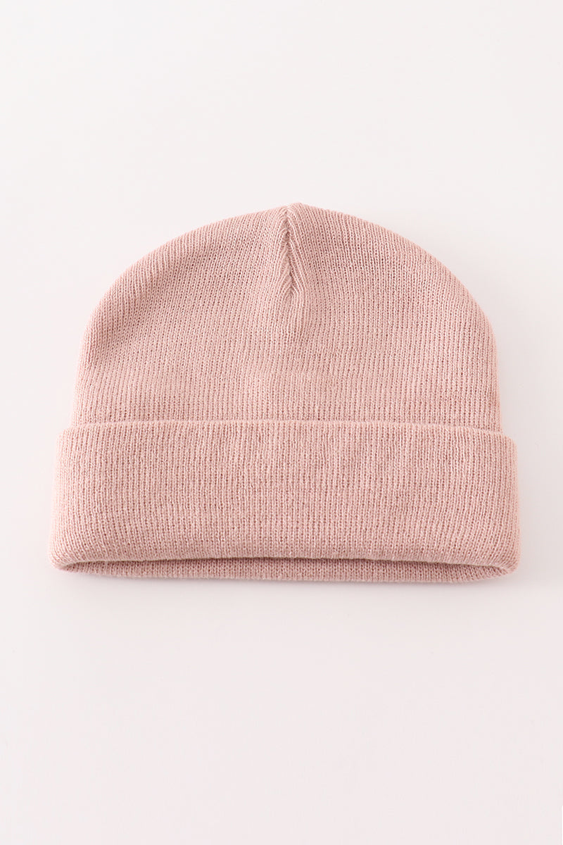 Pink ribbed basic knit beanie hat - 2