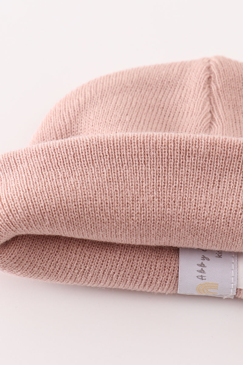 Pink ribbed basic knit beanie hat - 4