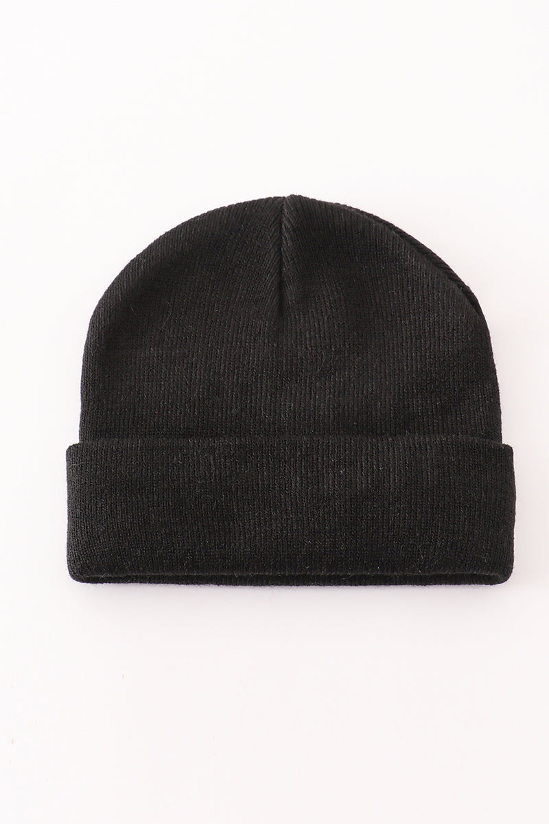Black ribbed basic knit beanie hat - 2