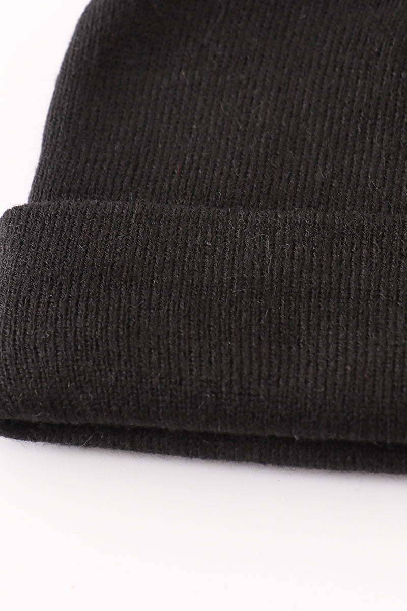 Black ribbed basic knit beanie hat - 3