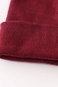 Burgundy ribbed basic knit beanie hat - 3