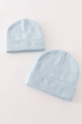 Blue ribbed basic knit beanie hat - 1