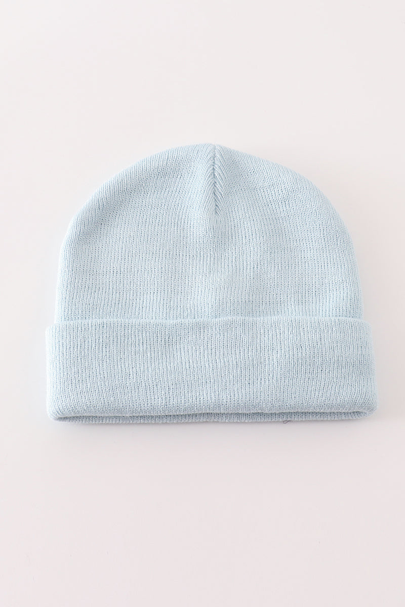 Blue ribbed basic knit beanie hat - 2