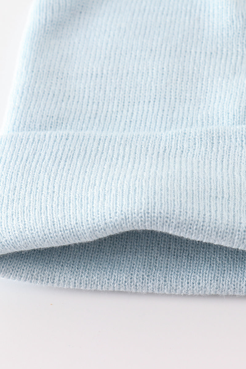 Blue ribbed basic knit beanie hat - 3