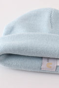 Blue ribbed basic knit beanie hat - 4