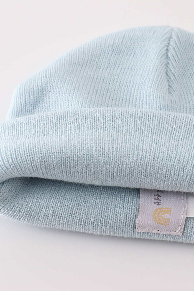 Blue ribbed basic knit beanie hat - 4