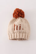 Beige pompom hi cable beanie hat - 2
