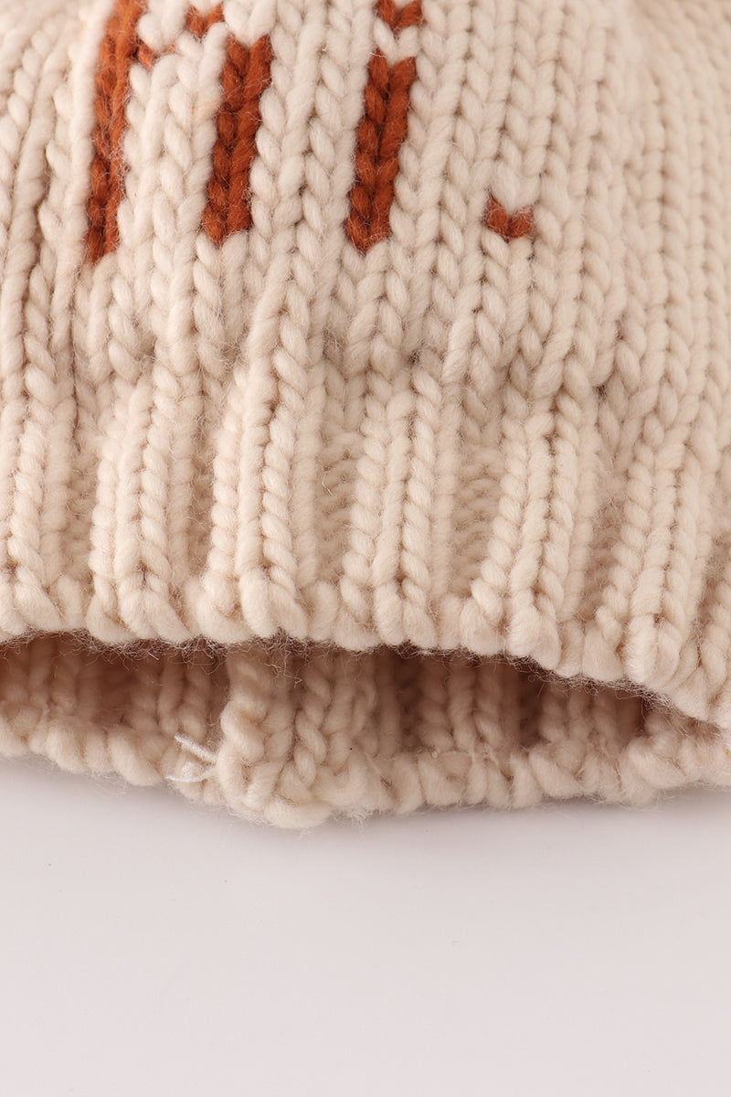 Beige pompom hi cable beanie hat - 5
